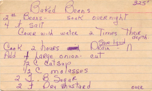 Handwritten Recipe For Baked Beans