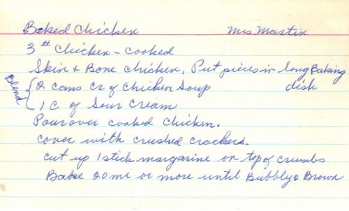 Handwritten Recipe Card For Baked Chicken