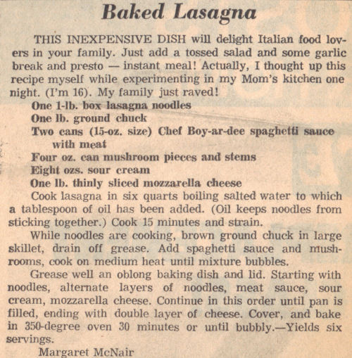 Recipe Clipping For Baked Lasagna