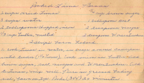 Handwritten Recipe For Baked Lima Beans