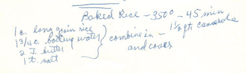 Baked Rice Recipe - Handwritten