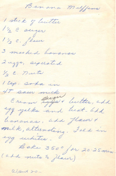 Handwritten Recipe For Banana Muffins