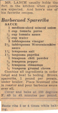 Recipe Clipping For Barbecued Spareribs