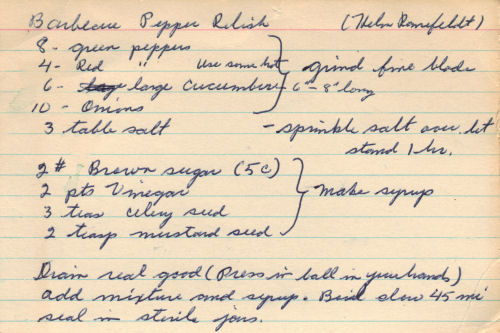 Recipe Card For Barbecue Pepper Relish