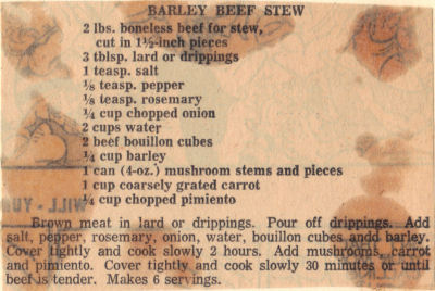 Barley Beef Stew Recipe Clipping