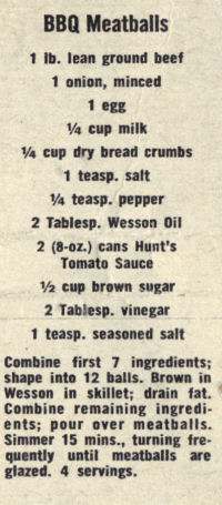 Promo Recipe Clipping For BBQ Meatballs