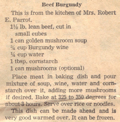 Recipe Clipping For Beef Burgundy