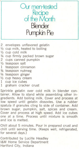 Recipe Clipping For Blender Pumpkin Pie