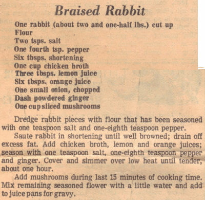 Vintage Recipe For Braised Rabbit