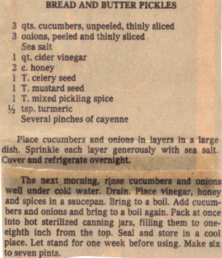 Canning Recipe For Bread Butter Pickles Vintage Recipecurio Com