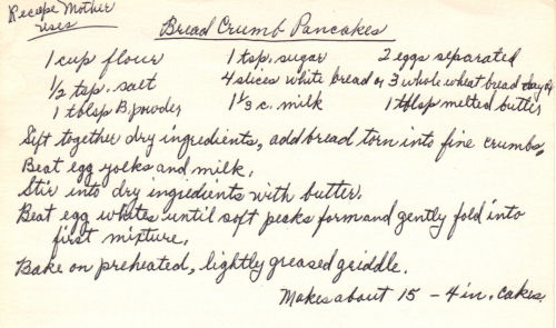 Breadcrumb Pancakes Recipe - Handwritten