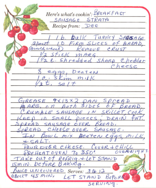 Handwritten Recipe For Breakfast Sausage Strata
