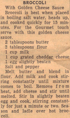 Vintage Recipe Clipping For Broccoli And Cheese Sauce