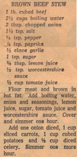 Vintage Recipe For Brown Beef Stew