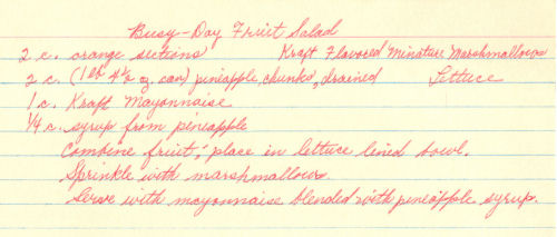 Handwritten Recipe For Busy Day Fruit Salad