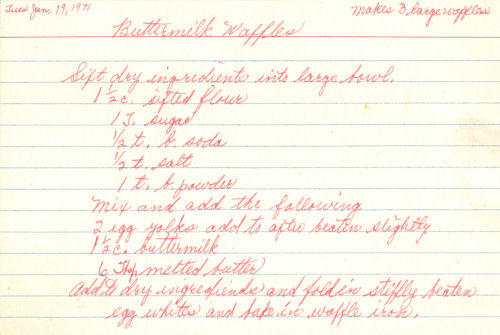 Handwritten Recipe For Buttermilk Waffles