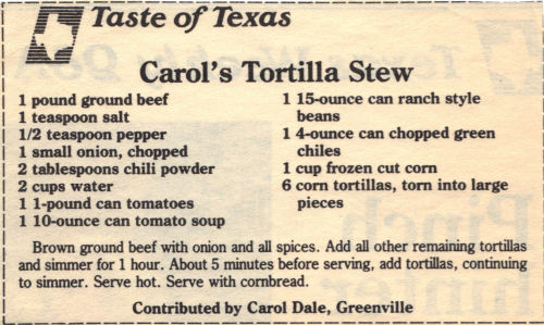 Recipe Clipping For Carol's Tortilla Stew