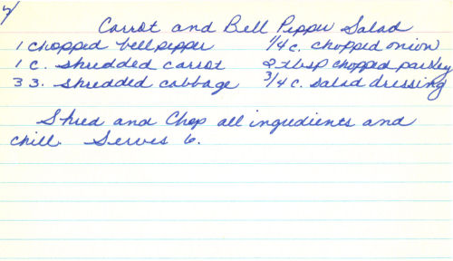 Handwritten Recipe For Carrot & Bell Pepper Salad