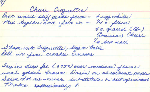 Handwritten Recipe For Cheese Croquettes