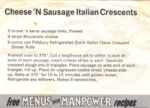 Recipe Clipping For Cheese 'N Sausage Italian Crescents