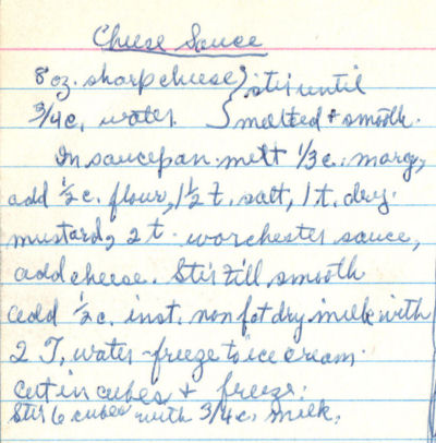 Handwritten Recipe For Cheese Sauce Cubes