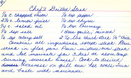 Handwritten Recipe For Grilled Steak