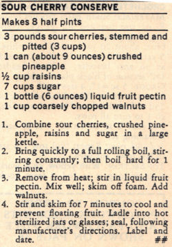 Recipe Clipping For Sour Cherry Conserve