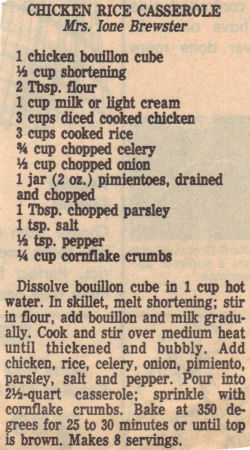 Recipe Clipping For Chicken Rice Casserole