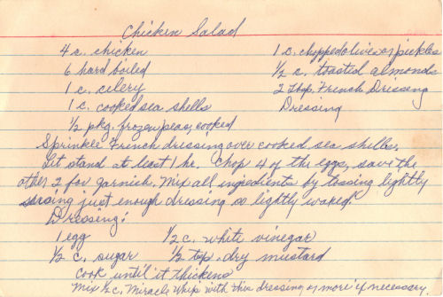 Handwritten Recipe For Chicken Salad