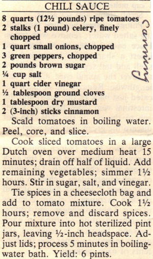 Recipe Clipping For Homemade Chili Sauce