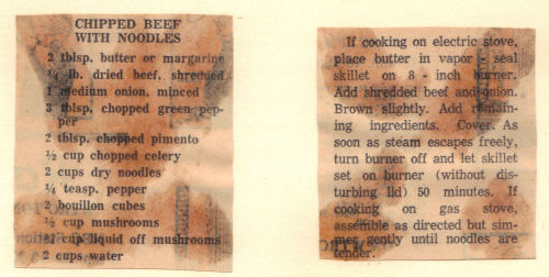 Vintage Recipe Clipping For Chipped Beef With Noodles