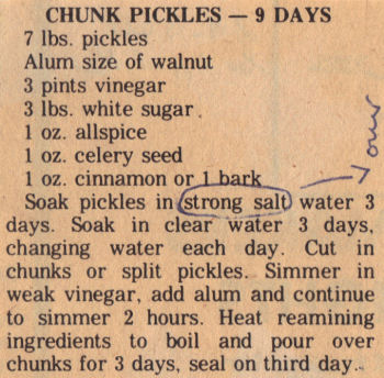 Recipe Clipping For 9 Day Chunk Pickles