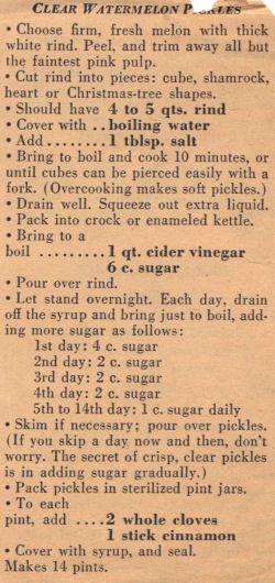 Vintage Recipe For Making Clear Watermelon Pickles