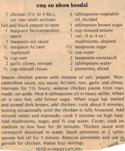 Recipe Clipping For Coq au Rhum Kendal