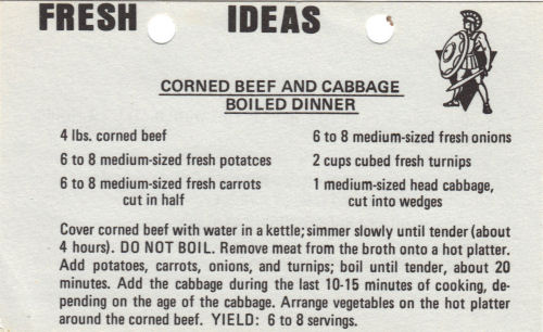 Corned Beef And Cabbage Recipe Card