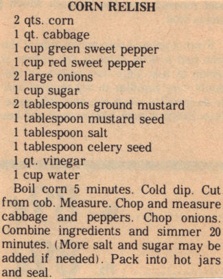 Vintage Clipping For Corn Relish