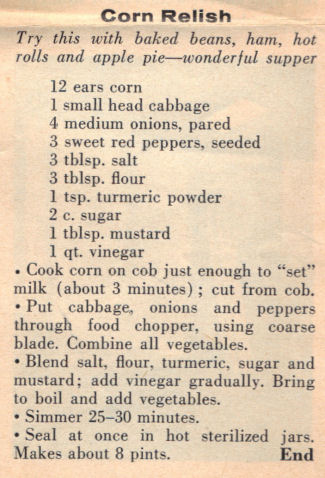 Corn Relish Recipe Clipping