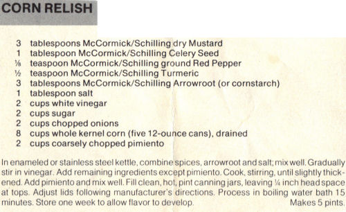 Vintage Clipping For Corn Relish Recipe