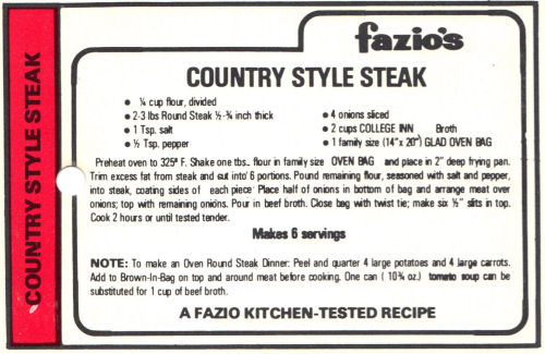 Recipe Card For Country Style Steak