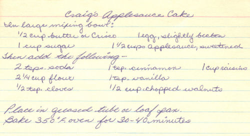 Handwritten Recipe Craig's Applesauce Cake