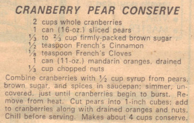 Recipe Clipping For Cranberry Pear Conserve