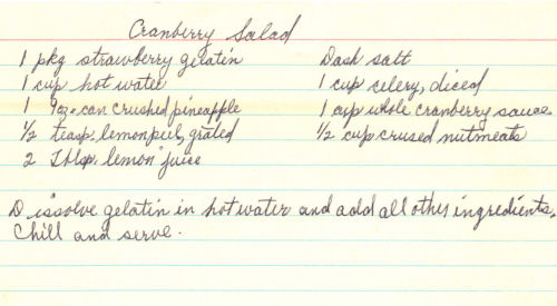 Handwritten Recipe Card For Cranberry Salad
