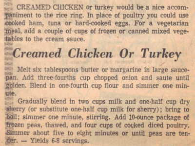 Recipe Clipping For Creamed Chicken or Turkey