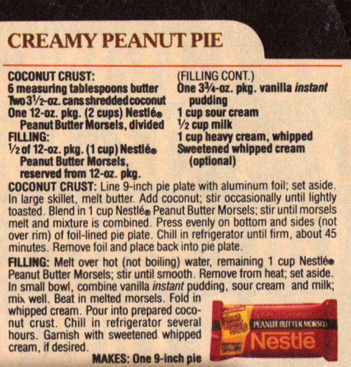Recipe Clipping For Creamy Peanut Pie