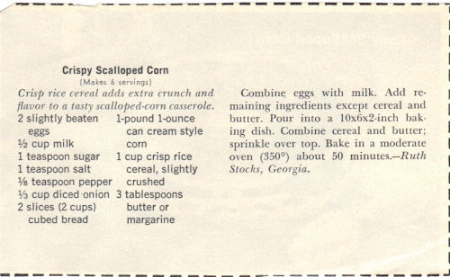 Recipe Clipping For Crispy Scalloped Corn