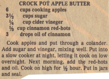 Recipe Clipping For Crockpot Apple Butter