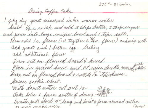Handwritten Recipe For Daisy Coffee Cake