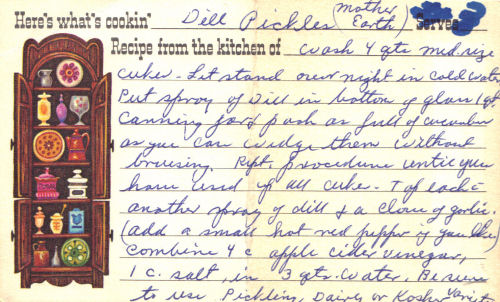 Handwritten Recipe Card For Dill Pickles