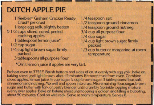 Recipe Clipping For Dutch Apple Pie