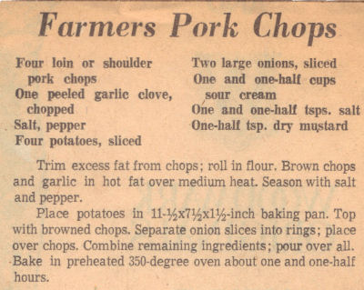 Vintage Recipe For Farmers Pork Chops